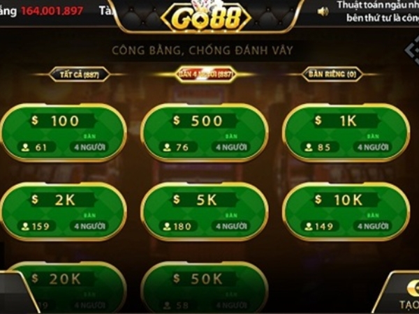 Chơi game phỏm đổi thưởng tại GO88